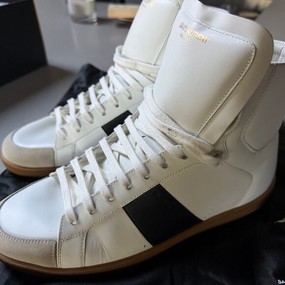 Saint Laurent SL/10H White Black Classic Court High Sneakers Sz 41 barely worn - Picture 1 of 12